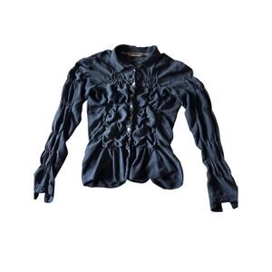 Da-Nang Black Chevron Knit Rouched Women's Medium Button Down Blouse